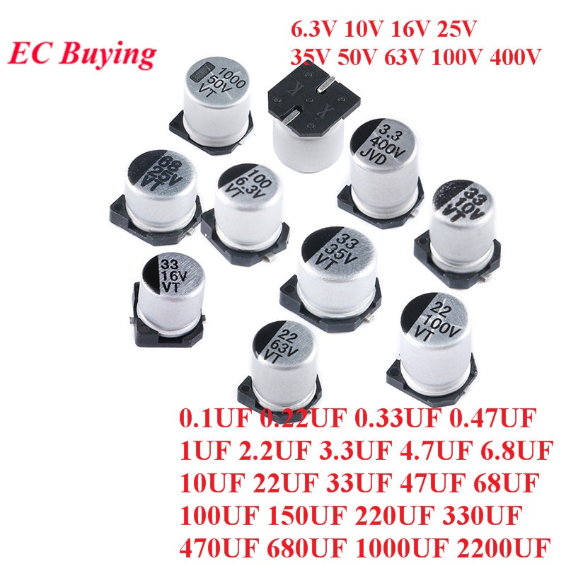 Set 10 tụ nhôm Smd 6.3v 10v 16v 25v 35v 50v 63v 1uf 2.2uf 10uf 22uf 33uf 47uf 100uf 220uf 330uf 470uf 1000 chất lượng