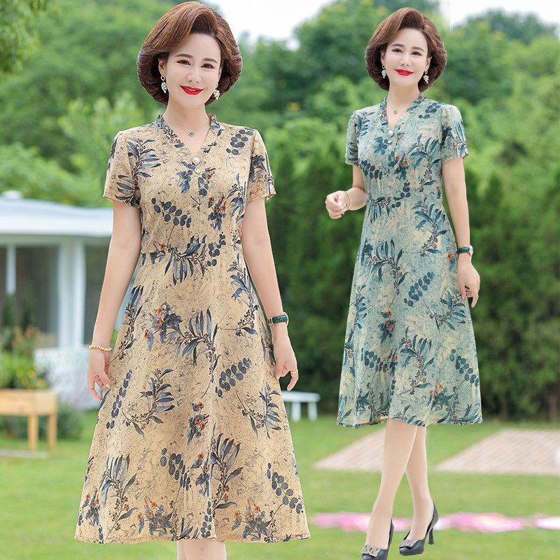 Đầm Chiffon Dáng Dài Tay Ngắn Phong Cách Phương Tây Thời Trang Mùa Hè Dành Cho Nữ Trung Niên 40-50 Tuổi
