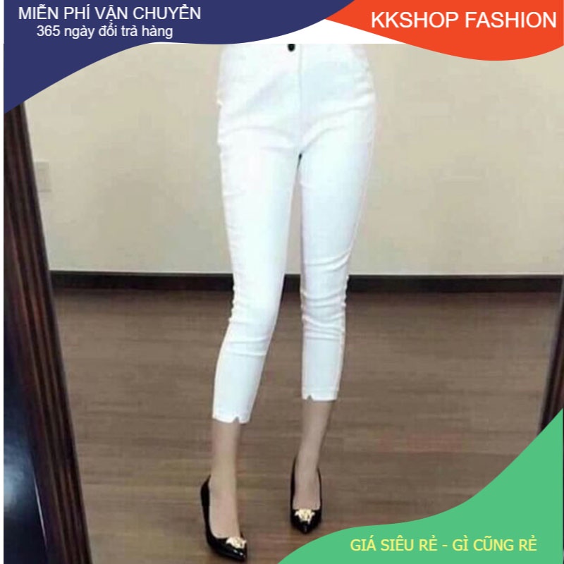 Quần kaki nữ bigsize lưng cao kiểu quần kaki 9 tấc lai V có 2 màu đen trắng KKSHOPFASHION