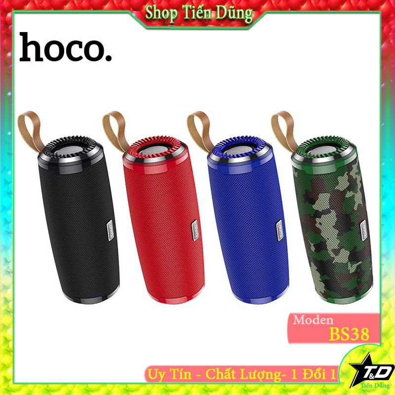 Loa bluetooth cao cấp Hoco BS38 Cool freedom hỗ trợ AUX, TF card, USB, FM và IPX5 - Loa BS38 có dây cài tiện khi treo