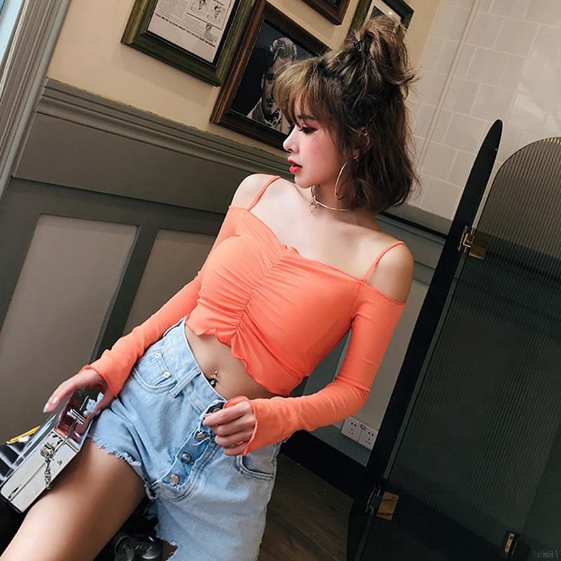 Áo croptop tay dài trễ vai thời trang quyến rũ