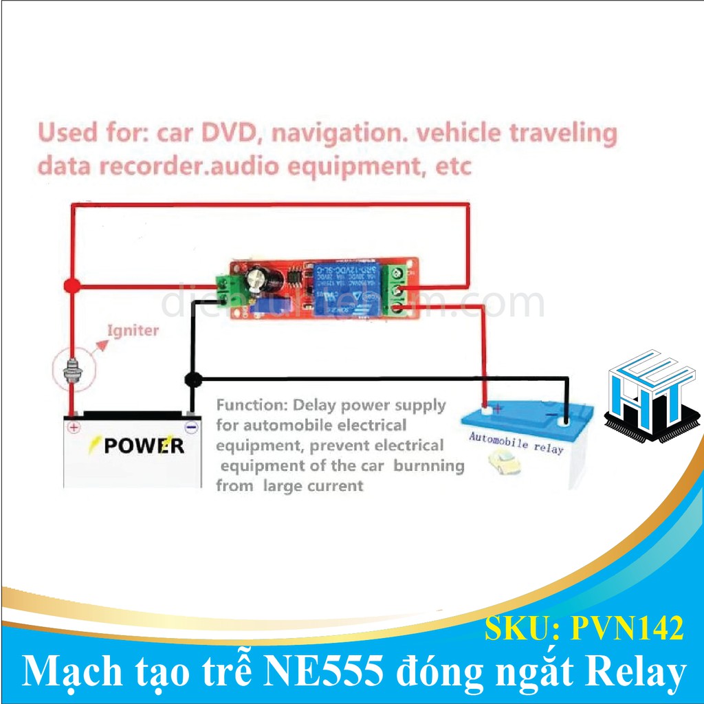 Mạch tạo trễ NE555 đóng ngắt Relay