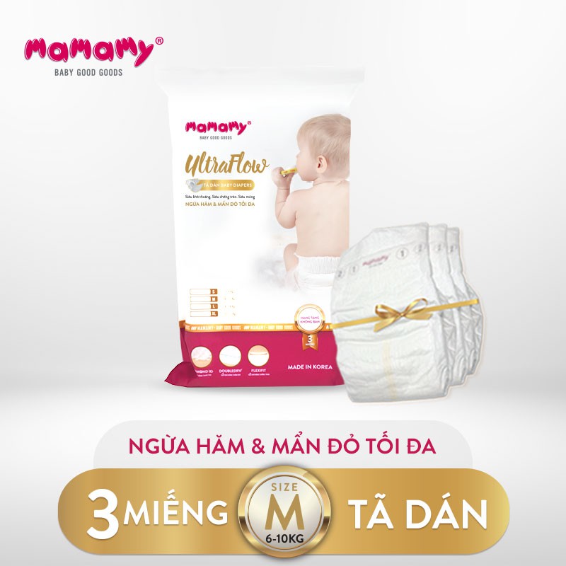 Combo 3 miếng Tã dán ngừa hăm và mẩn đỏ tối đa Mamamy Nhập khẩu Hàn Quốc siêu mỏng, siêu thấm hút size S54/M46/L42/XL68