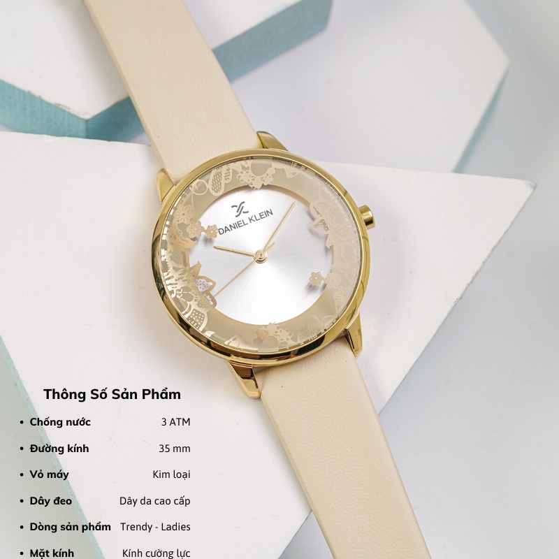 Đồng hồ nữ Daniel Klein Watch DK.1.12552 mặt nhỏ kính cứng chống xước, chống nước, dây thép đeo tay cao cấp chính hãng