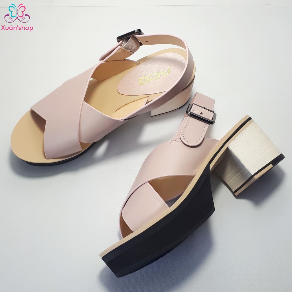 Sandal quai chéo Daphne, da trơn mịn, đế thô cao 6cm (có sẵn)