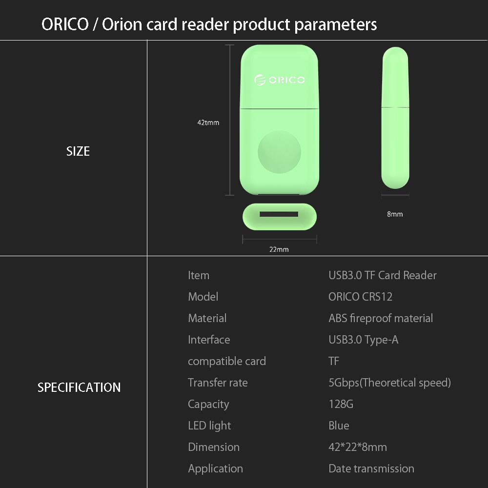 Đầu đọc thẻ nhớ Orico USB 3.0 Type-C OTG cho thẻ Micro TF | WebRaoVat - webraovat.net.vn