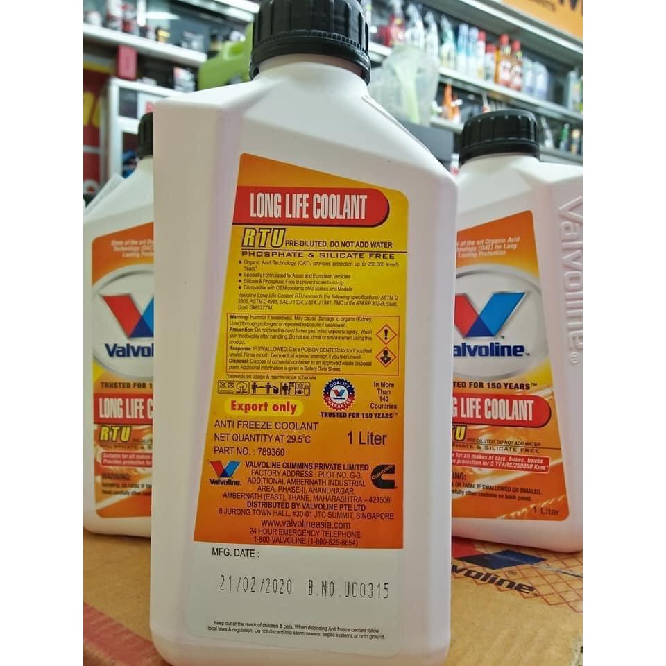 Nước làm mát VALVOLINE COOLANT RTU 1 Lít - Nhập khẩu Mỹ (Tặng khăn lau xe 3M)