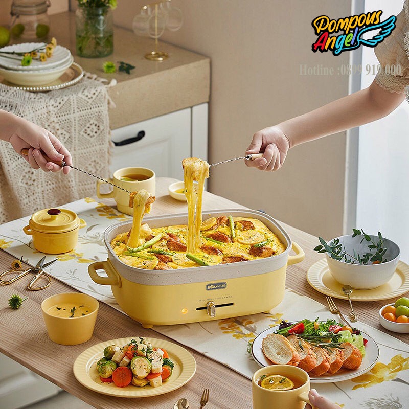 Nồi lẩu nướng điện tráng men chống dính BEAR DHG-C50T1 dung tích 5L , 1500W màu vàng , bảo hành 12 tháng
