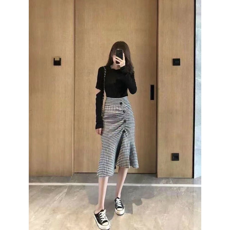 Chân váy len dáng dài đuôi cá ziczac QC siêu xinhh | BigBuy360 - bigbuy360.vn