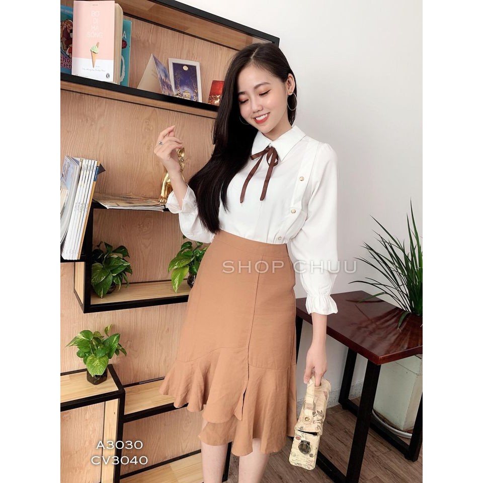 [ Mã WASTRUN4 giảm 10% tối đa 30K đơn 99K] Áo sơ mi nữ dài tay thắt nơ đính cúc tiểu thư CHUU A3030 | BigBuy360 - bigbuy360.vn