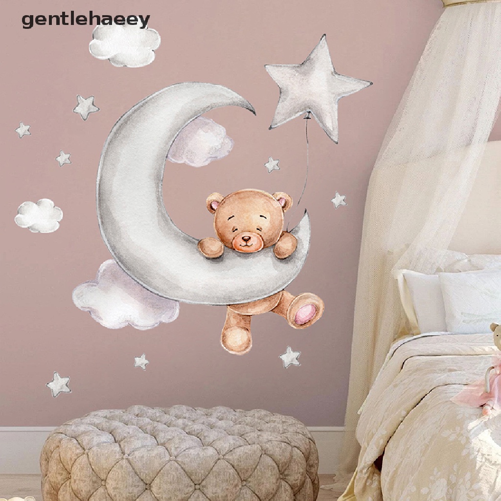 Sticker Dán Tường Họa Tiết Hoạt Hình Chú Gấu Nằm Trên Mặt Trăng Và Ngôi Sao Cho Phòng Bé Trai