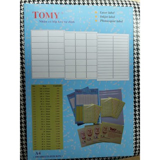 Decal A4 số 65 tem - cỡ tem 38x21mm (Tomy A4)