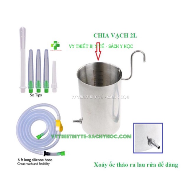 Bốc thụt thải độc đại tràng 2 lít có chia vạch inox304, truyền enema, xúc ruột