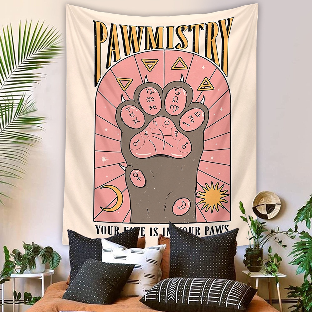 Tấm Thảm Treo Tường Trang Trí In Hình Thẻ Bài Tarot Chân Mèo Phong Cách Bohemian