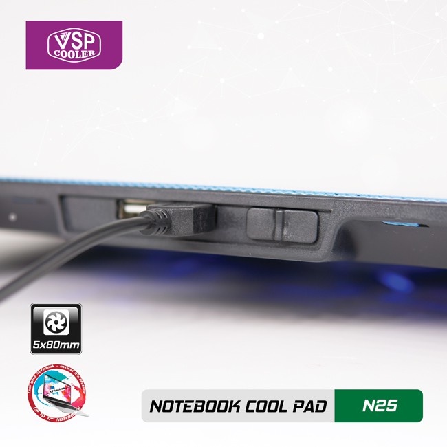 QUẠT LÀM MÁT. ĐẾ TẢN NHIỆT LAPTOP COOLER N25 ( 5 FAN 8CM ). VI TÍNH QUỐC DUY