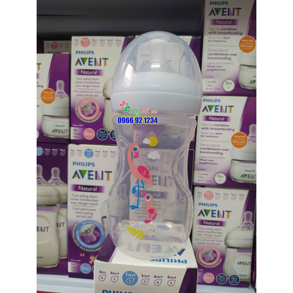 Bình sữa mô phỏng tự nhiên hiệu Philips Avent có họa tiết ( 260ml / 9oz ) cho trẻ từ 1 tháng tuổi