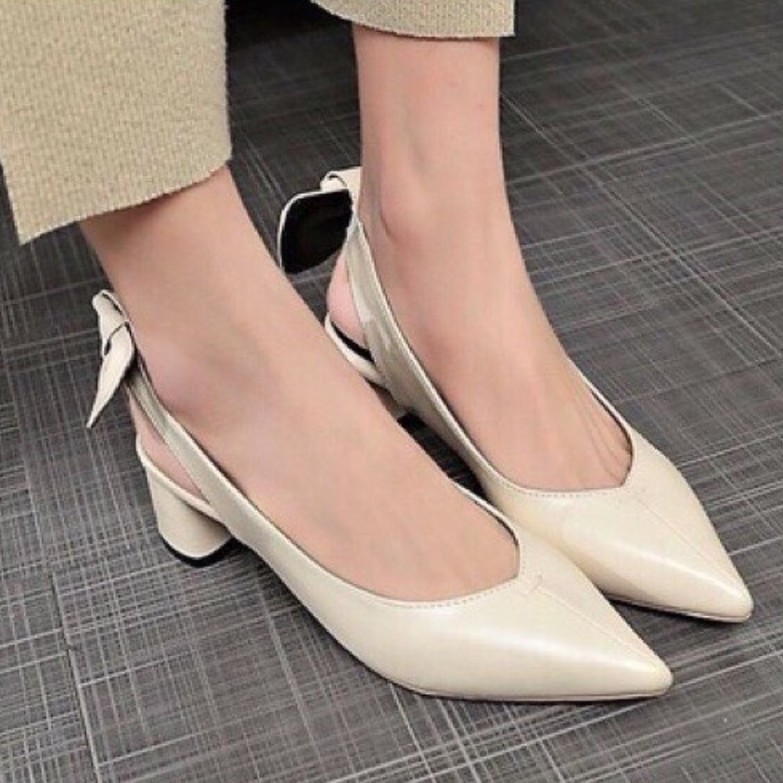 Giày Nữ Cao Gót Mũi Nhọn 5CM Phân Quai Chun Nơ MÃ XKC9