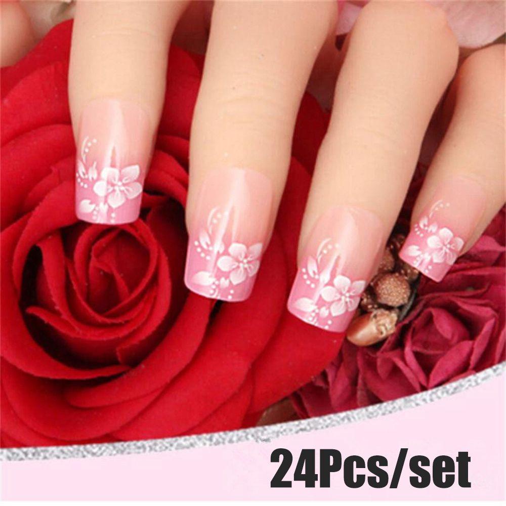 Set 24 Móng Tay Giả Acrylic Thời Trang Kiểu Pháp