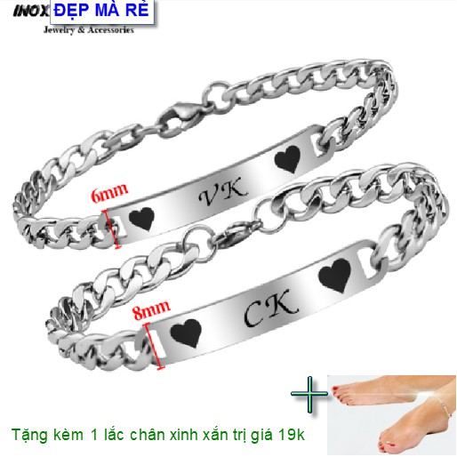 (Tặng 1 lắc đeo chân) Lắc tay cặp tình nhân khắc chữ Y CK / VK Y - Giá bán như trên là 1 cặp = 2 lắc nam nữ như hình