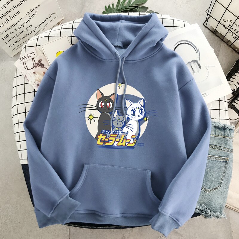 SAILOR MOON Áo Nỉ Hoodie Tay Dài Cổ Tròn In Hình Thủy Thủ Mặt Trăng Dễ Thương Phong Cách Harajuku Nhật Bản Thời Trang Mùa Đông Cho Nữ