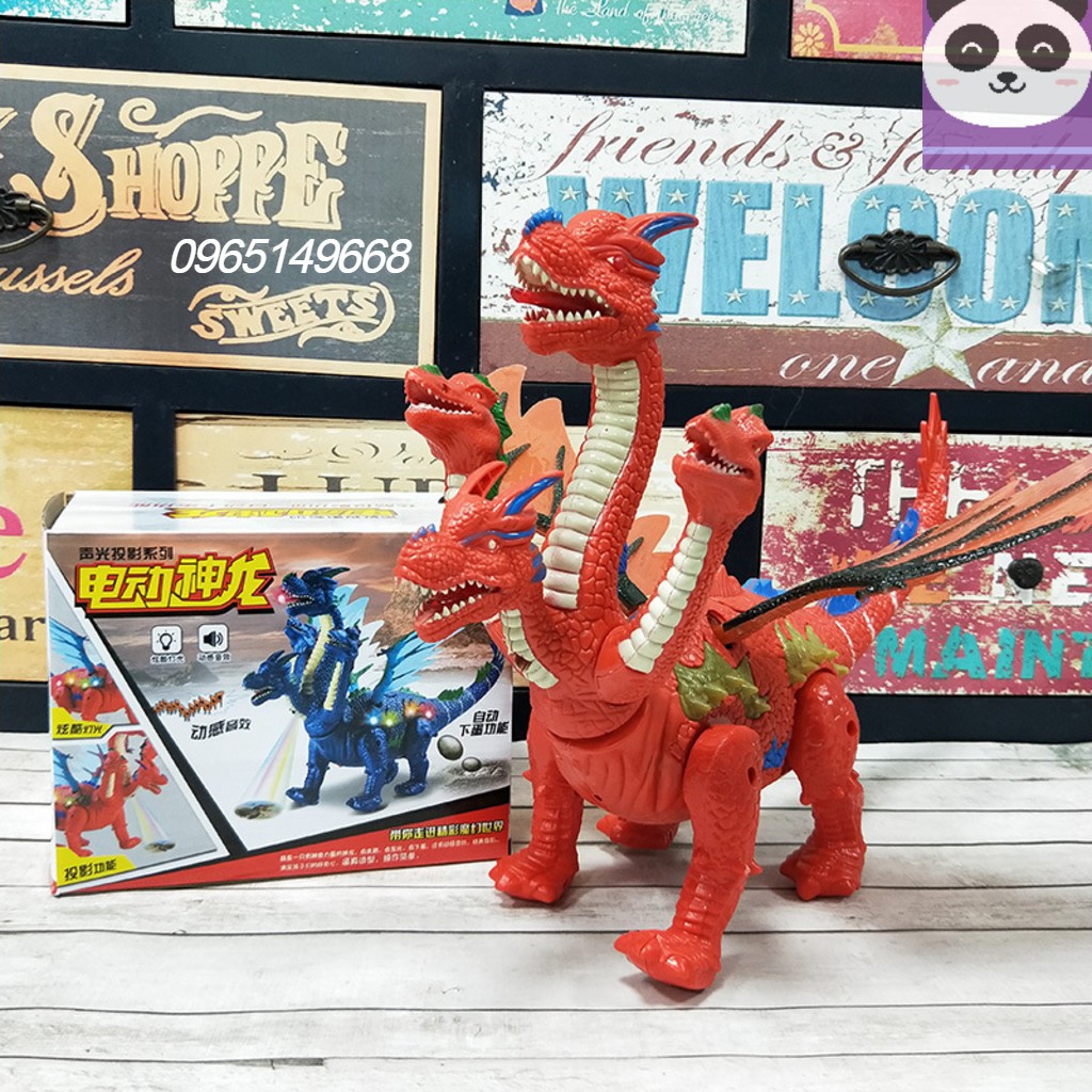 Đò chơi Khủng Long 4 Đầu, Đẻ Trứng, Có Cánh,Có Nhạc Đèn