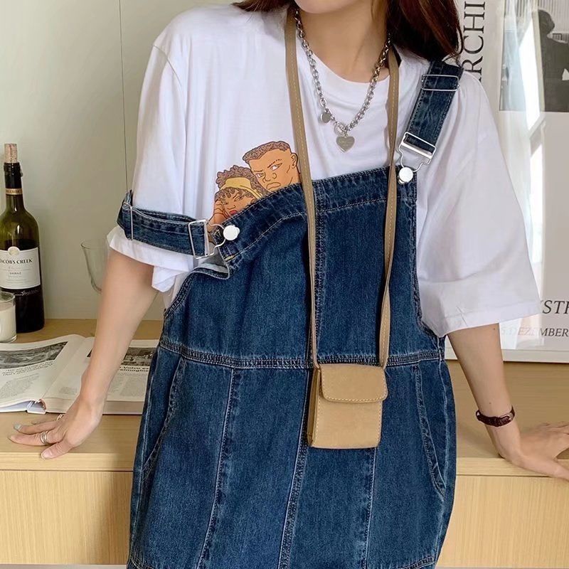 Quần Yếm Denim Màu Xanh Đậm Dáng Rộng Thời Trang Cho Nữ