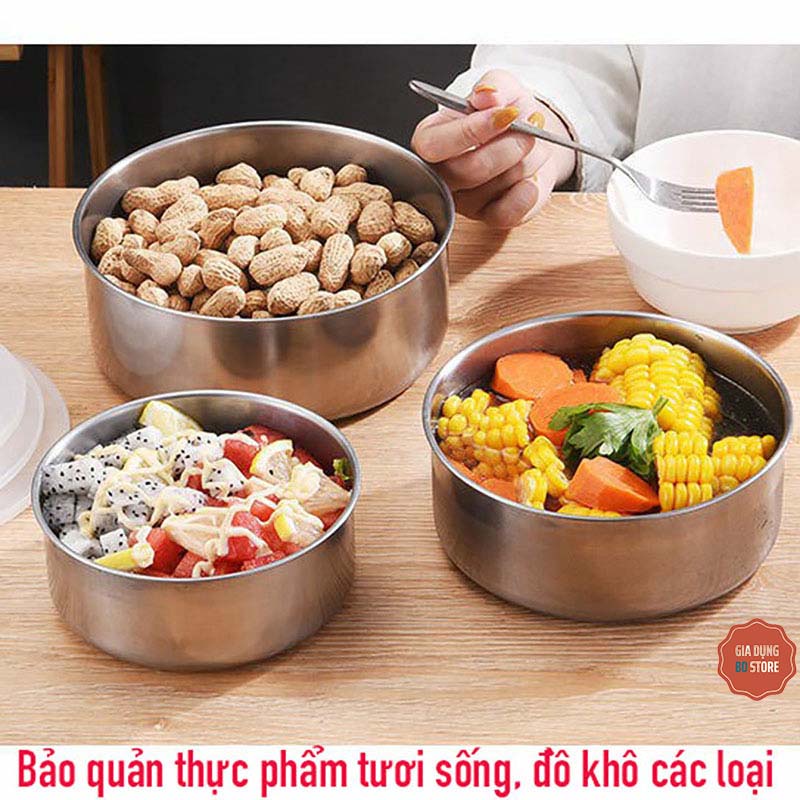 Bộ hộp, thố đựng thực phẩm inox 5 món có nắp đậy bằng nhựa ( THỐ 5 MÓN )