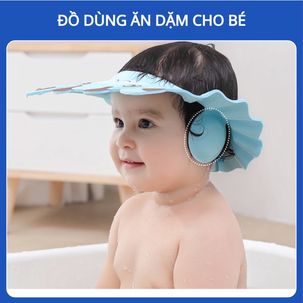 Mũ Đội Đầu Cho Bé Tắm Có Chắn Nước Bảo Vệ Tai Mắt Có Thể Điều Chỉnh Vòng Đầu Trẻ Em Từ 0-8 Tuổi