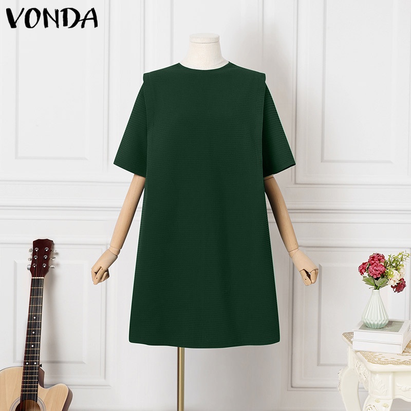 Đầm VONDA cổ tròn tay lỡ màu trơn phong cách Hàn Quốc thời trang cho nữ