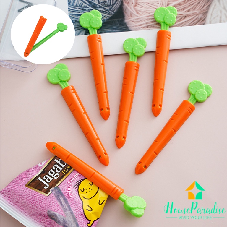 Set 5 Kẹp Nam Châm Đậy Kín Túi Đựng Thực Phẩm Thiết Kế Kiểu Cà Rốt Sáng Tạo