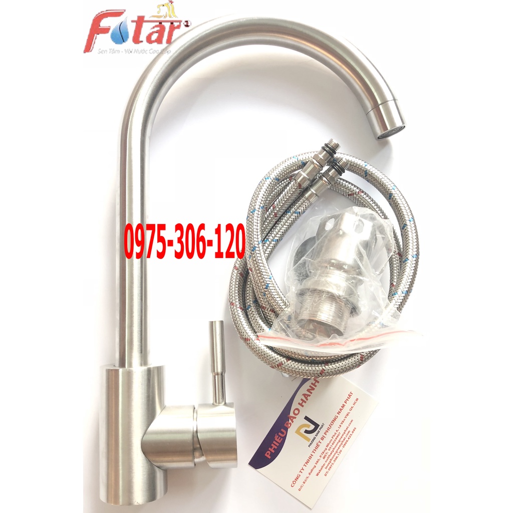 [VÒI TRÒN NƯỚC MẠNH] Vòi Rửa Chén Bát Nóng Lạnh INOX 304 N4002 Fotar Quay 360 độ dùng được 2 hộc chậu và 2 dây VÒI SỐ 6