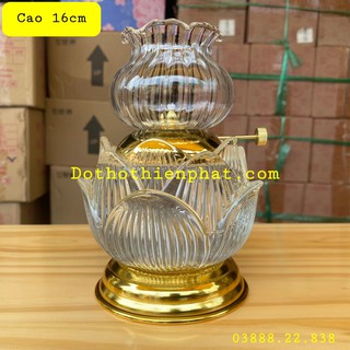 Đèn thờ pha lê đốt dầu lưu ly cát tường cao 16cm mẫu mới