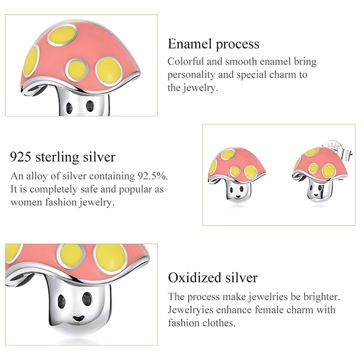 Đôi bông tai BAMOER SCE1336 bằng bạc 925 hình cây nấm mini đáng yêu dùng làm phụ kiện trang sức