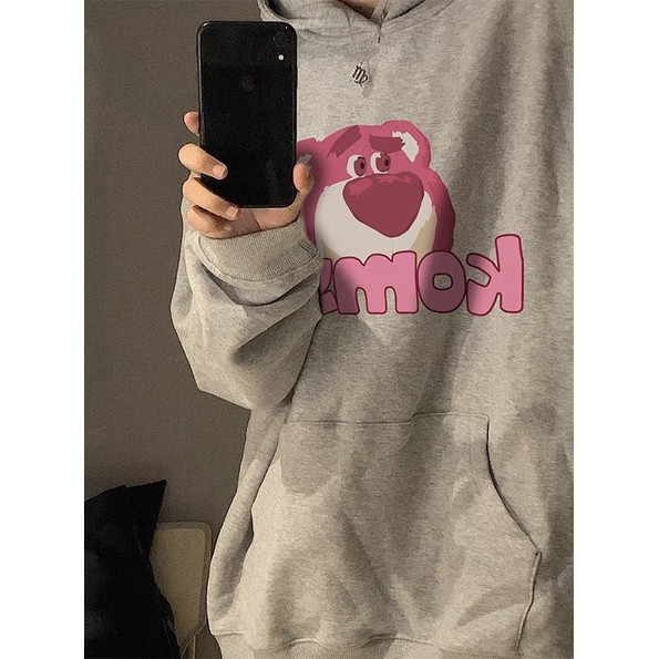 Áo Hoodie Nỉ Bông Dài Tay Túi Bụng To Gấu Dâu KOMYLA