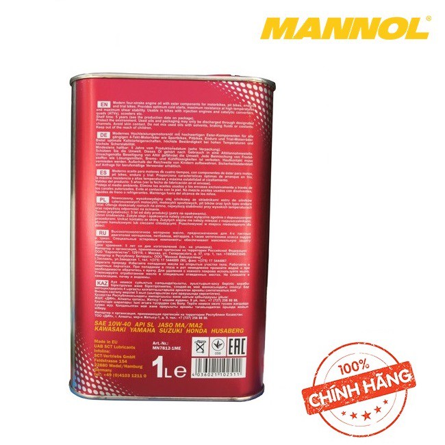 [Cao Cấp] Nhớt MANNOL 7812 4-Takt Motorbike ESTER 10W-40 SL 1 Lít Dành Cho Xe Côn Tay &amp; PKL-NHẬP KHẨU TỪ ĐỨC