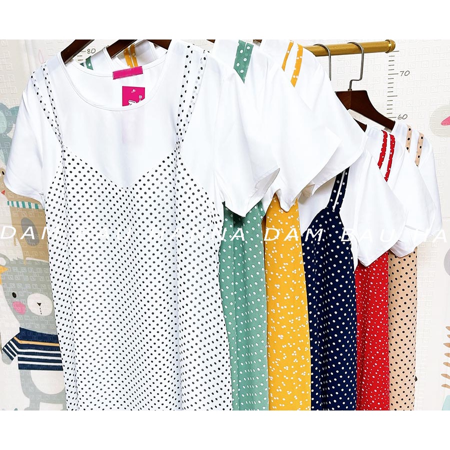 [HANNA] Đầm bầu giả yếm dài dễ thương size to cho bầu mập đầm dài size tới 100kg vải lụa voan cao cấp thoáng mát mềm