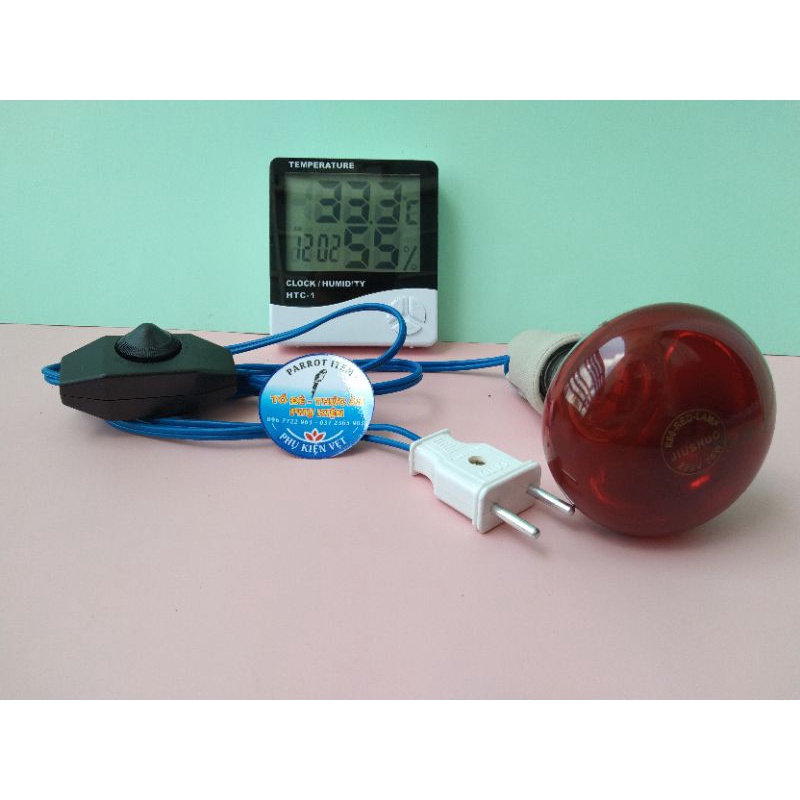 COMBO 1 BỘ ĐÈN SƯỞI HỒNG NGOẠI 75W  VÀ ĐỒNG HỒ ĐO NHIỆT ĐỘ CAO CẤP