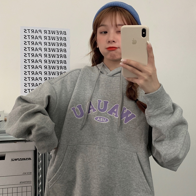 Áo hoodie tay dài có nón trùm phong cách trẻ trung cho nữ