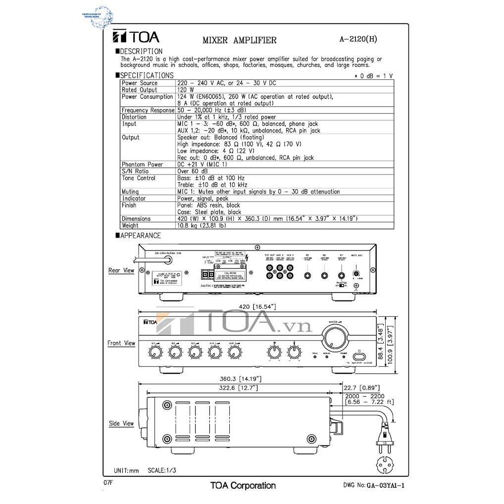 Mixer Amplifier 120W TOA A-2120