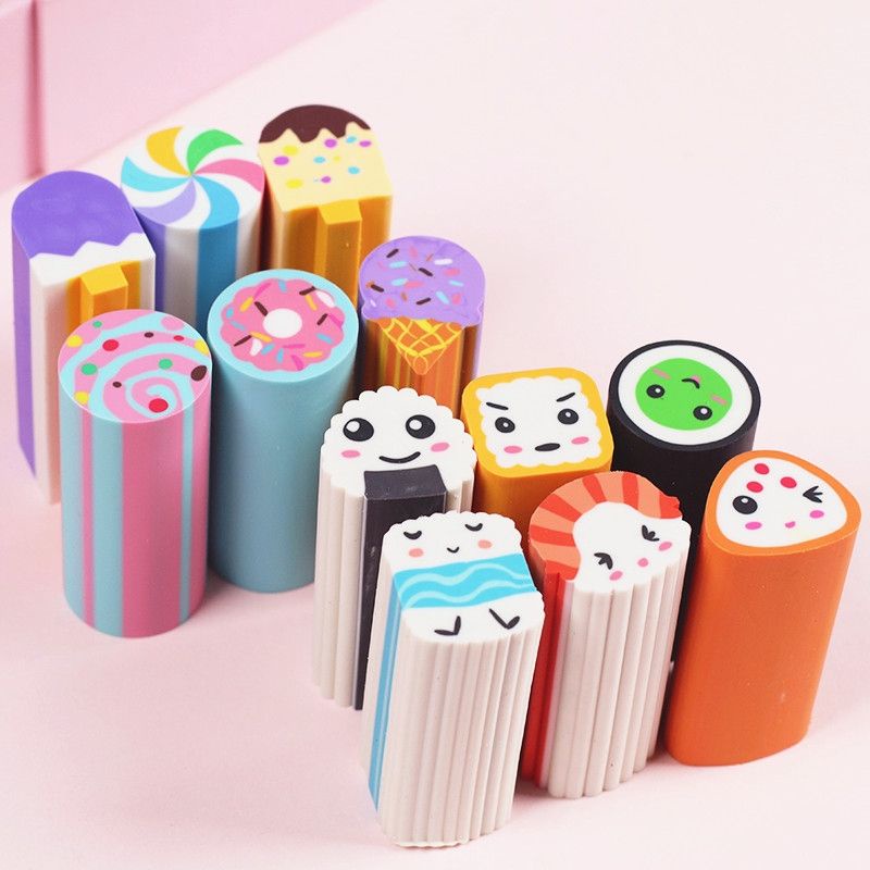 Set/Bộ 6 cục gôm tẩy bút chì cute dễ thương sushi, kẹo, hamburger,...