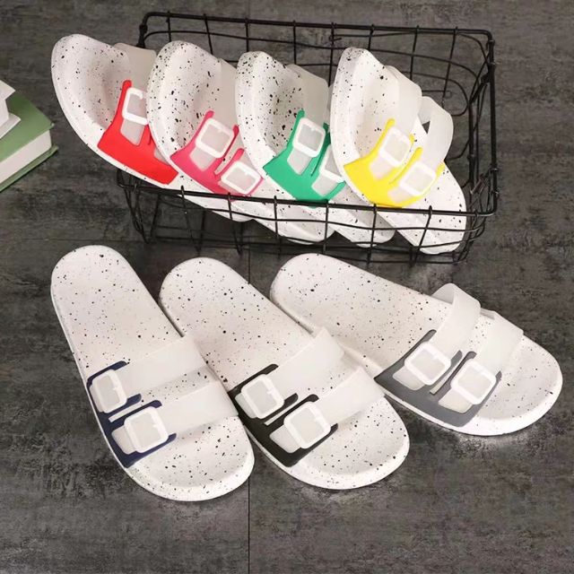 Xả hàng - Dép 2 quai ngang gắn khóa đế vẩy sơn đen, dép lê nữ, dép đi trong nhà 3L02