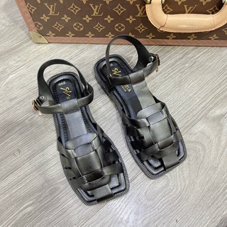 Sandal mũi vuông rọ đan da mềm đế chắc