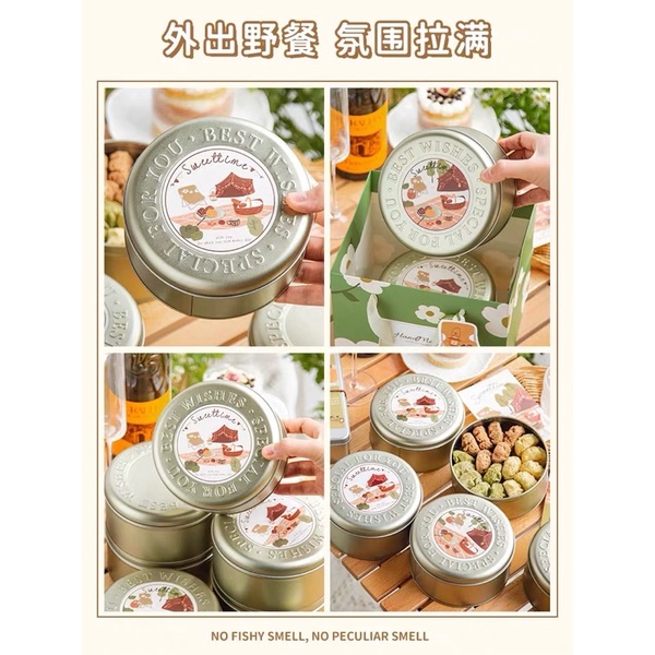 Hộp Thiếc Bạc tròn Vintage Kèm Tag Giấy