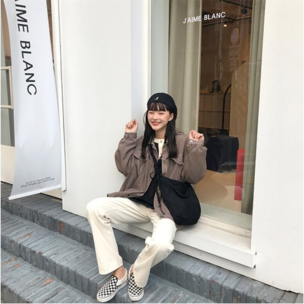 Túi vải canvs dây rút -túi tote phong cách ULZZANG có khóa kéo ngăn phụ- HAKA  | BigBuy360 - bigbuy360.vn