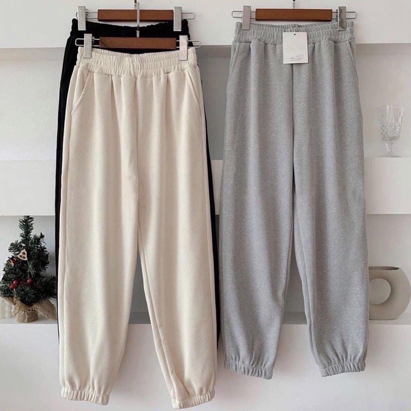 Quần jogger nỉ tăm nhiều màu bo chun ống Aimee closet