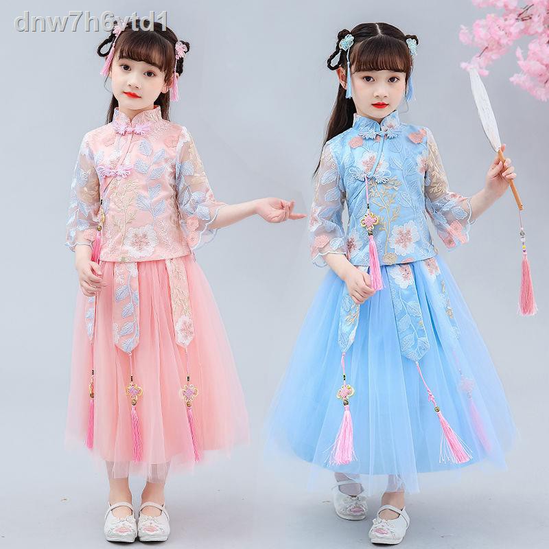 Quần áo mùa hè bé gái Hanfu 2020 mới lớn trẻ em váy lưới màu đỏ cô phù hợp với phong cách Trung Quốc