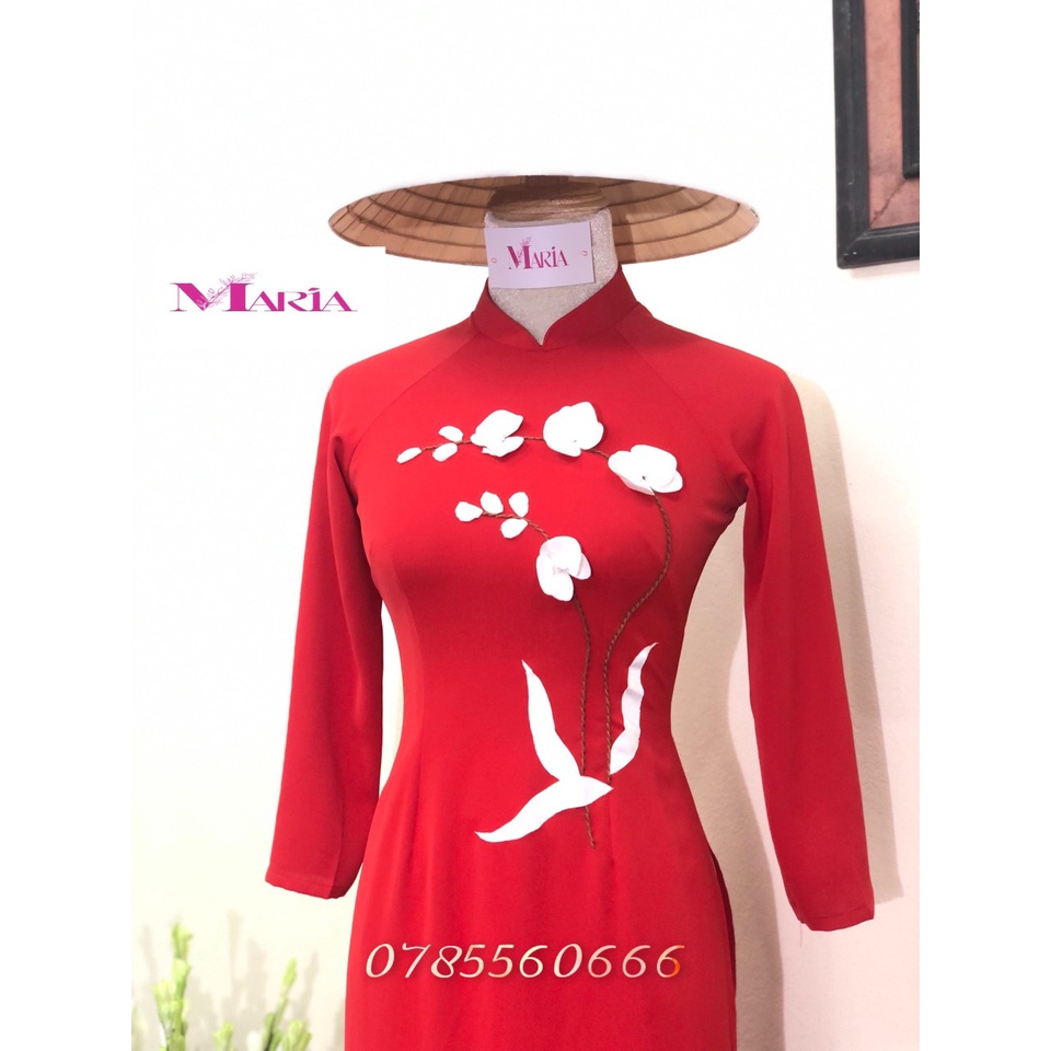 [𝐌𝐀𝐑𝐈𝐀] 𝙏𝙃ƯƠ𝙉𝙂 𝙃𝙄Ệ𝙐 Áo dài màu đỏ - họa tiết 𝐂À𝐍𝐇 𝐋𝐀𝐍 2 Tà (1 lớp) chuẩn FORM