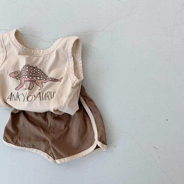 Set áo quần phong cách mùa hè in họa tiết khủng long đáng yêu dành cho các bé