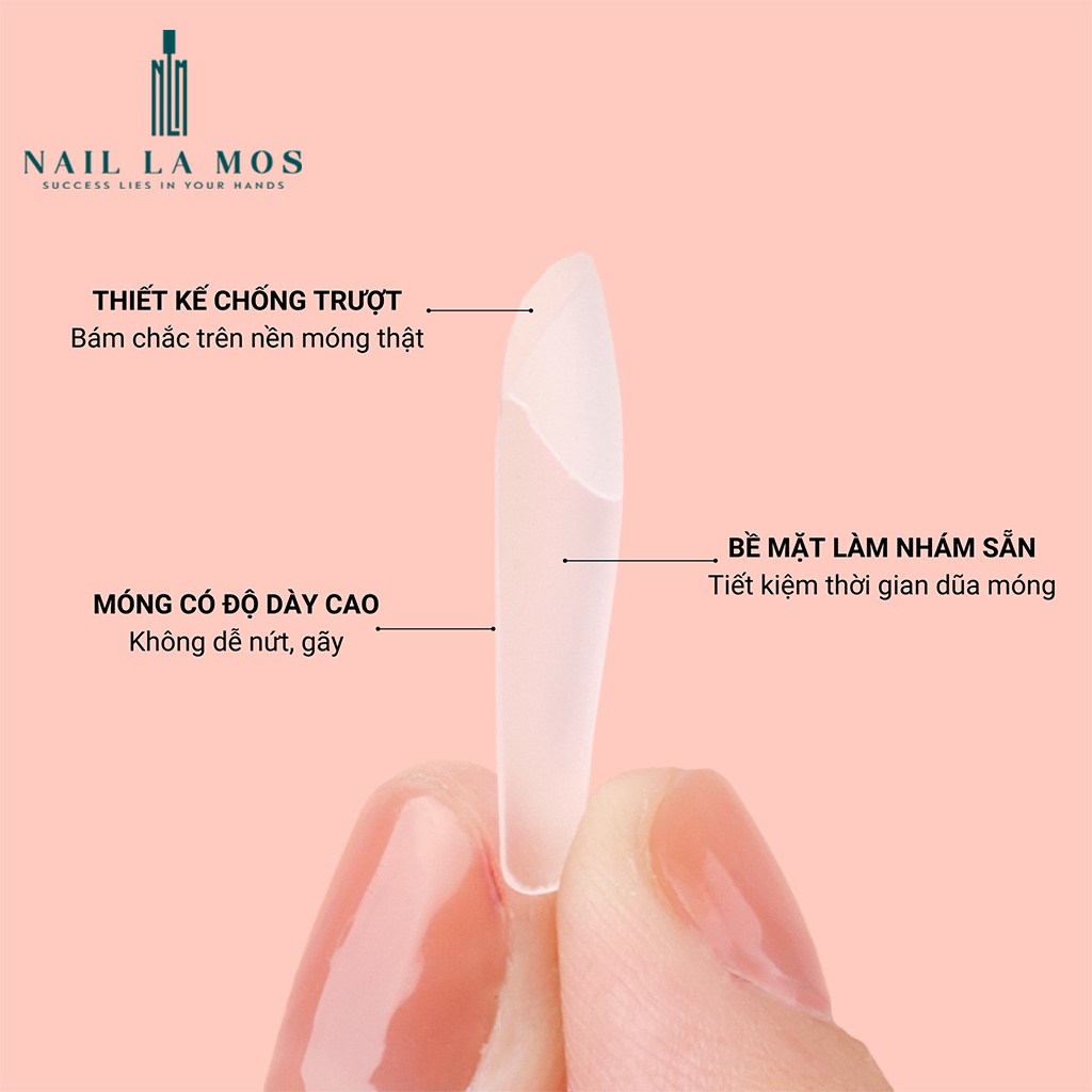 Móng úp HSM chính hãng loại mặt nhám sẵn - hộp 500 móng đủ size phom vuông chuẩn đẹp không cần dũa
