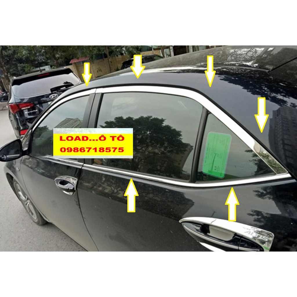 Bộ Nẹp Chân Kính, Cong Kính Toyota Altis 2022-2018 Chất Liệu Inox 304 Sáng Bóng